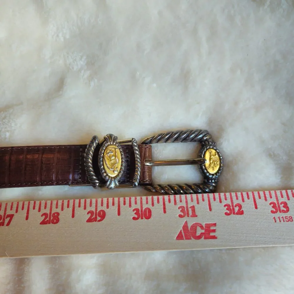 Brighton Museum Collection Brown Croc Embossed Leather Belt Gold Silver Buckle S
